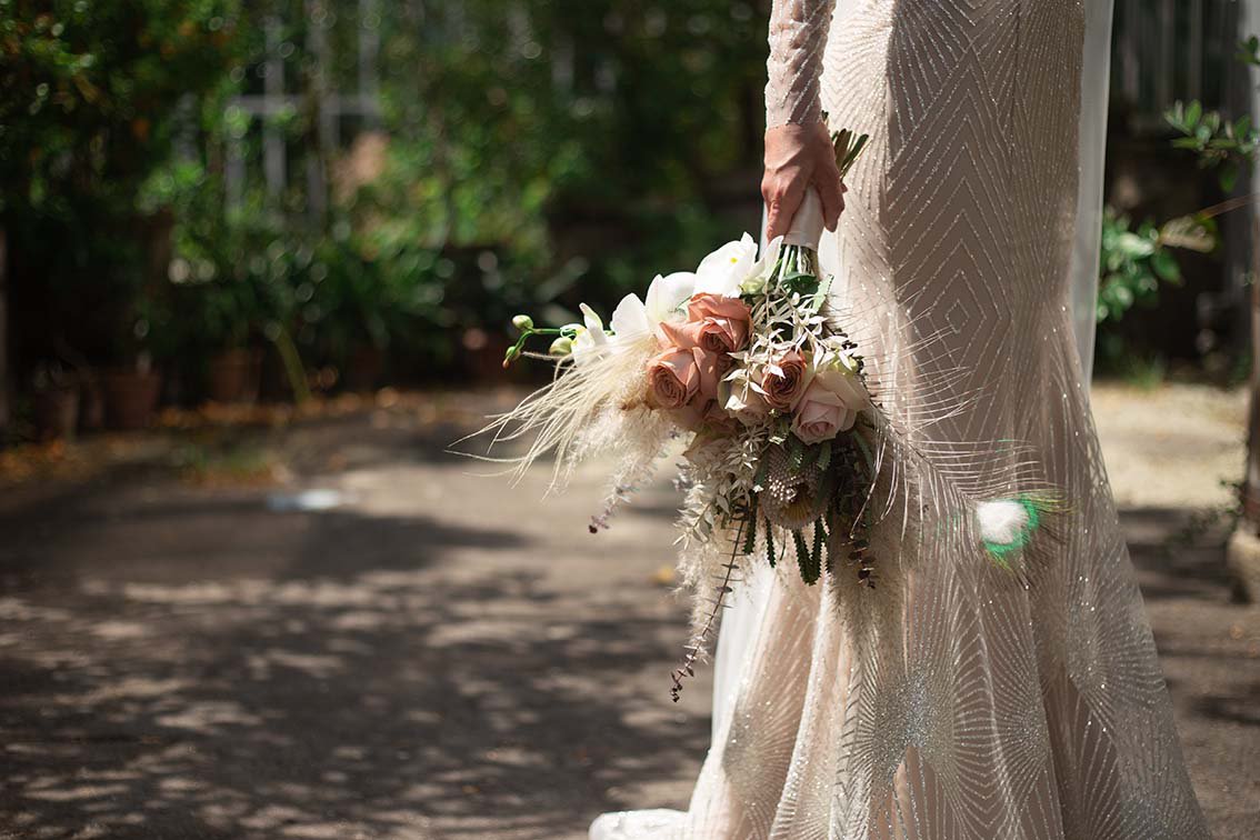 Trockenblumen im Brautstrauß